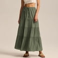thumbnail image 3 of Women's Cotton Maxi Skirt, High Waist Elastic Lace-Up A-Line Swing Skirt, Bohemian Long Skirt for Beach, Vacation and Summer,Army Green,L, 3 of 9
