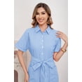 thumbnail image 6 of utcoco Women's 2026 Summer Casual Striped Button Down Maxi Dress Tie Waist Short Sleeve Shirt Dress with Pockets, 6 of 6