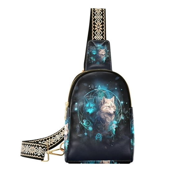 Wolves Magic Leaves Crossbody Bags Backpack Chest Bag Shoulder Bag Waist Bag for Outdoor Travel Hiking Fitness Cycling