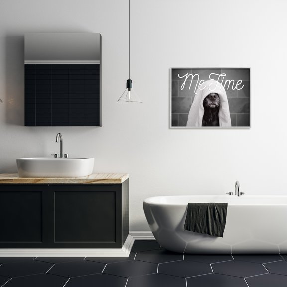 Stupell Industries Me Time Pet Dog Bathroom Portrait Graphic Art Framed Art Print Wall Art, 30x24, By Adobe Stock