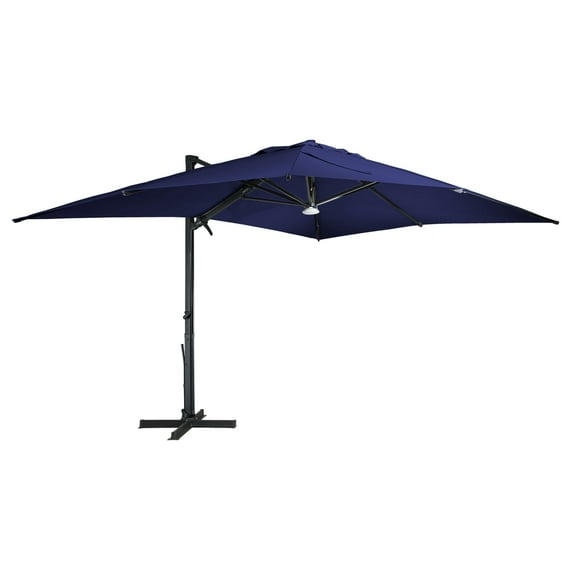 Mondawe 10x13 FT Cantilever Umbrella Large Offset Umbrella with 360°Rotation and Bluetooth Audio Cantilever Patio Umbrella for Backyard, Pool & Garden, Navy