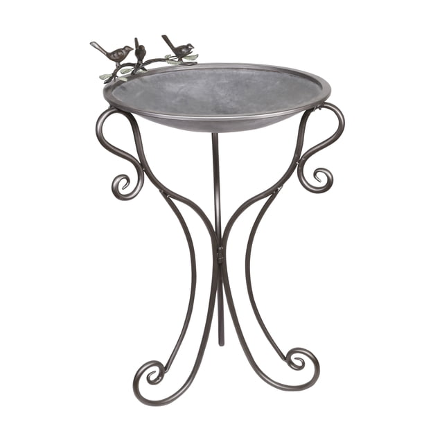 Alpine Corporation 35Inch Metal Bird Bath with Birds and Leaf Figurines