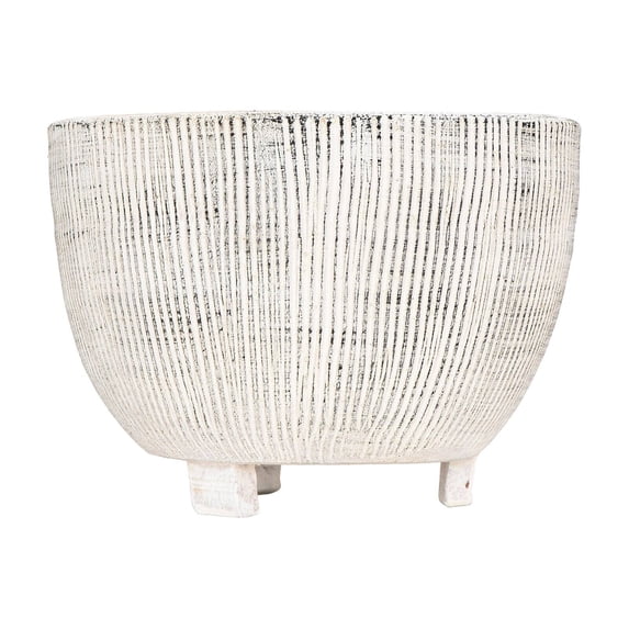 3R Studios Fluted Distressed Cream Footed Terracotta Planter
