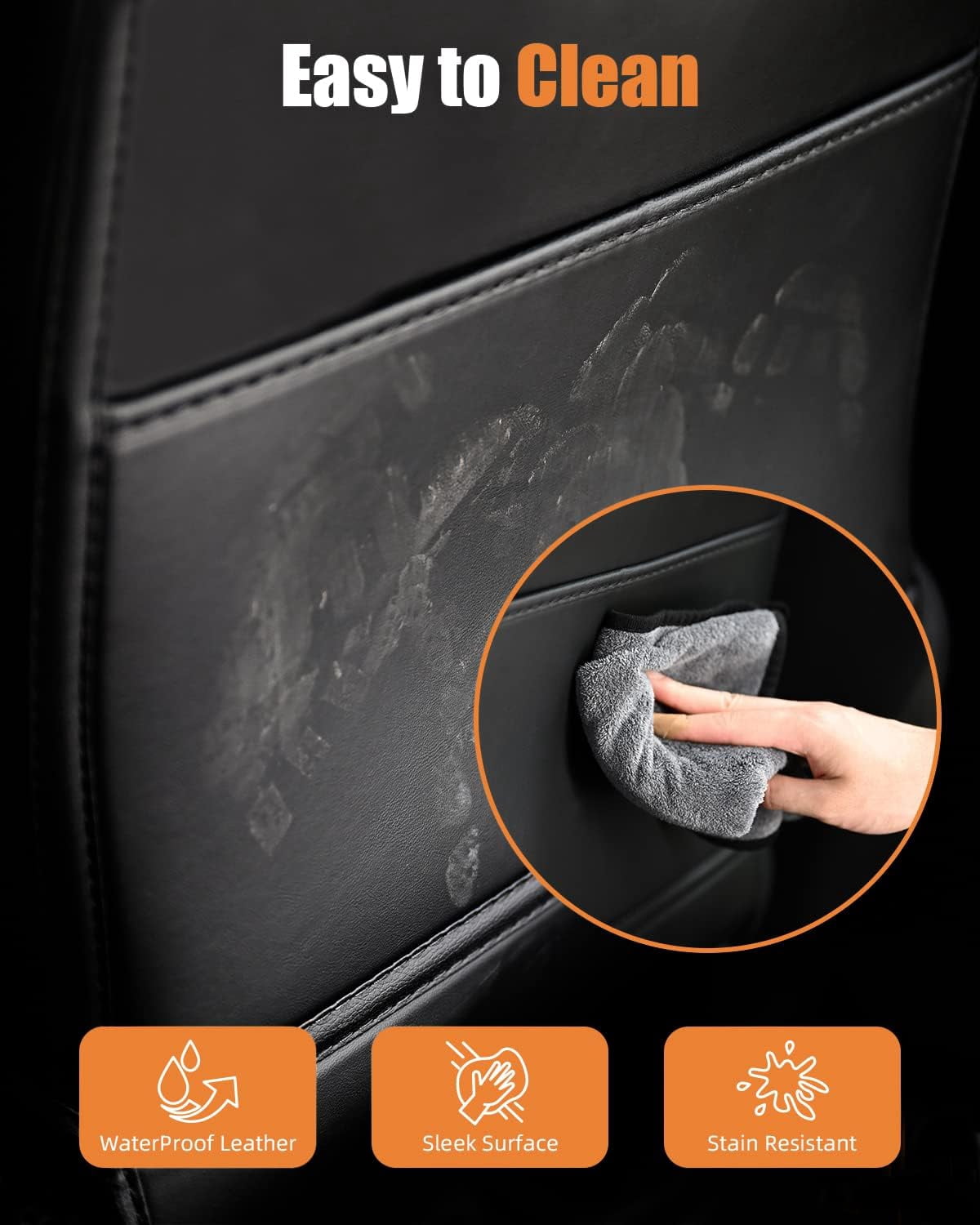 Leather Car Seat Back Protector for Tesla Models Y, 3, S & X, Includes 2025 Model Y & 2024-2025 Model 3 Highland, Durable Kick Mats with Storage Pocket, Set of 2