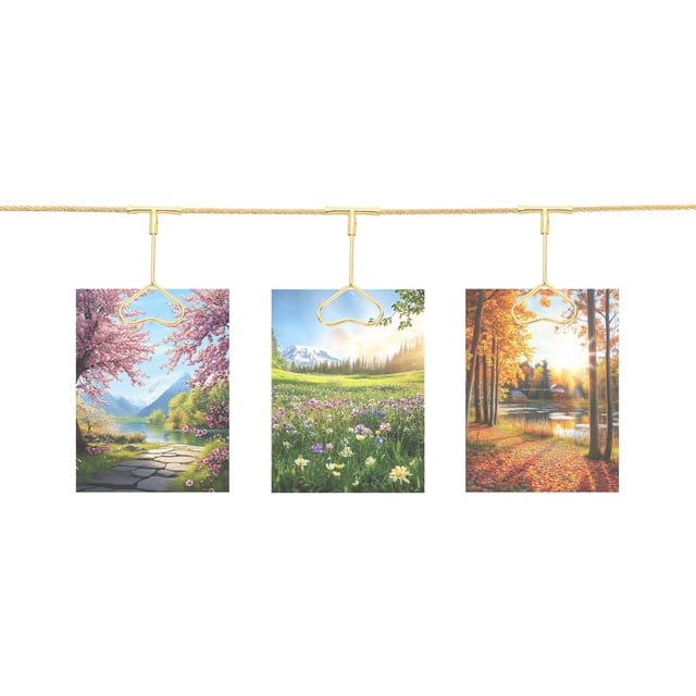 2 piezas de cable de soporte de fotos colgante de pared con 24 clips en forma de corazón, collage de marcos de fotos de 5 pies dorados
