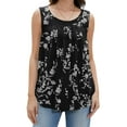 thumbnail image 3 of Uvplove Womens Summer Tank Tops Sleeveless Chiffon Blouse Loose Round Neck Casual Plus Shirts,Black Leaves,2XL, 3 of 11
