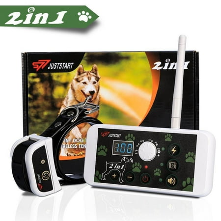 WALFRONT 270 Yard Wireless Electric Dog Fence Containment System 2 In 1 Pet Fence System & Dog Training Collar Waterproof & Rechargeable For All Size Dogs,Wireless Electric Dog