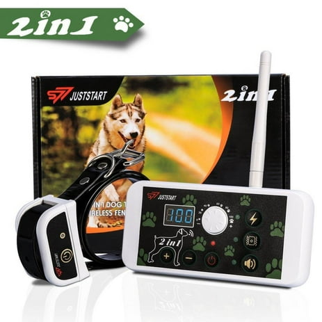 WALFRONT 270 Yard Wireless Electric Dog Fence Containment System 2 In 1 Pet Fence System & Dog Training Collar Waterproof & Rechargeable For All Size Dogs,Wireless Electric Dog Fence