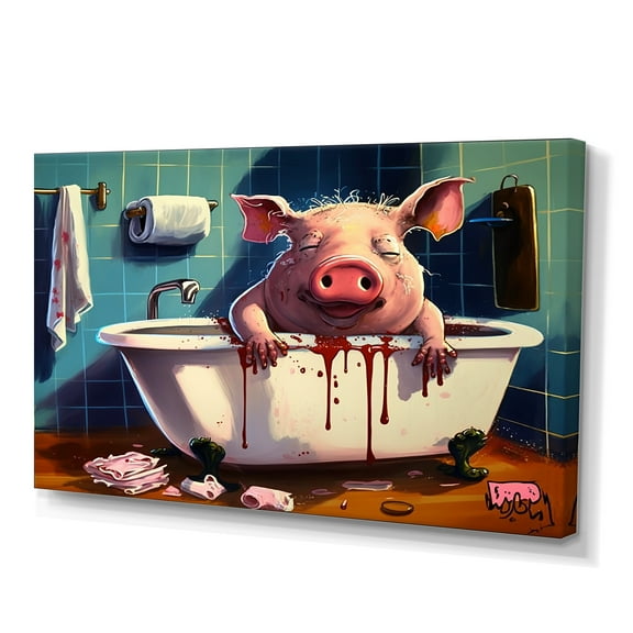 Designart Happy Pig Taking A Bath Canvas Wall Art