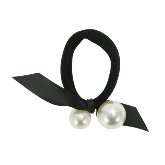 Unique Bargains 1 Pc Double Faux Pearls Hair Elastic Band for Home Black White