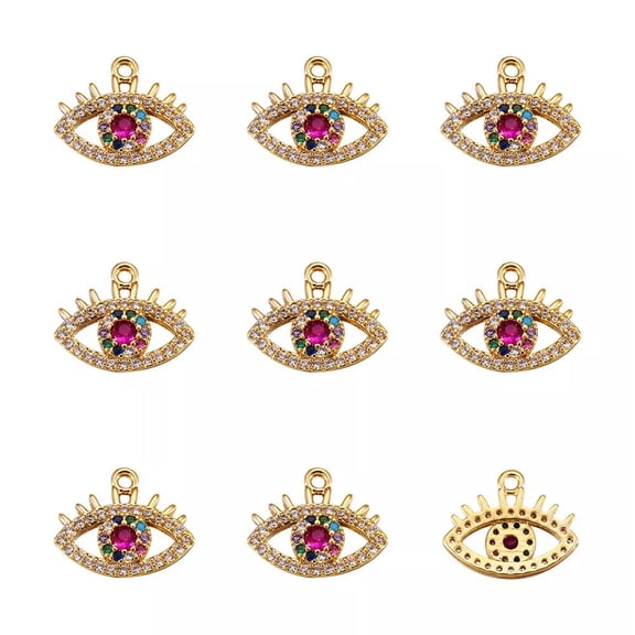 U8MO 10pc Colorful Brass Micro Pave Cubic Zirconia Eye Pendants Dangle Charms 15x12mm
