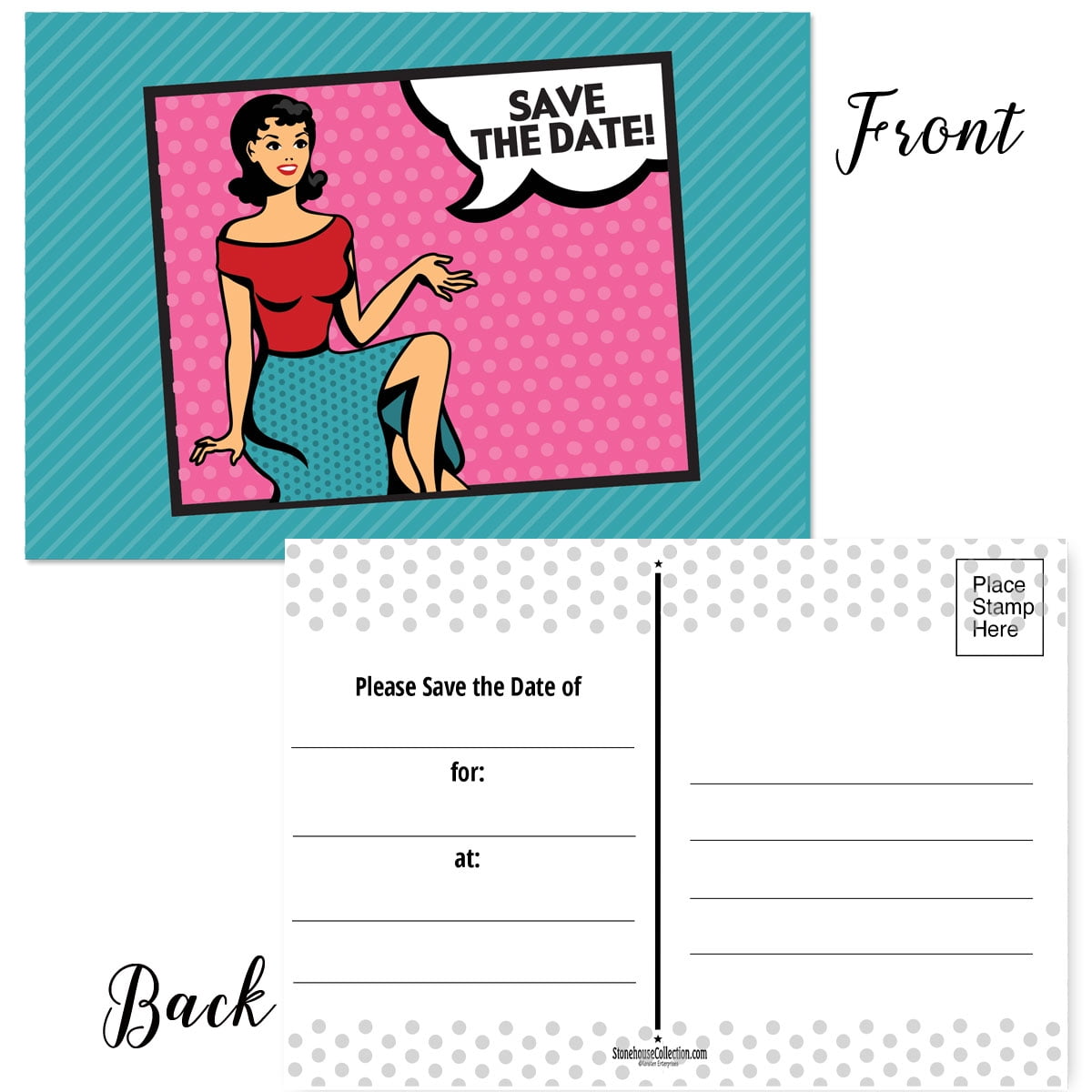 Retro Save The Date Postcards Set of 50 Postcards