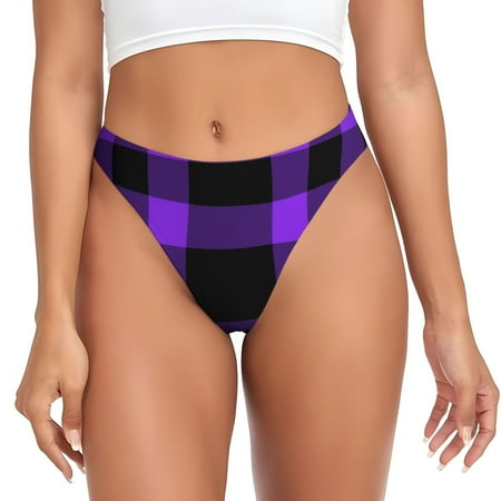 KLL Purple Buffalo Plaid for Women Underwear Thongs Sexy G-String for Women Seamless Panties Undies Low Rise Thong Panties Fit for Everyday Wear/Yoga/Special-4X-Large