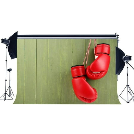 Image of ABPHOTO Polyester 7x5ft Red Boxing Glove Backdrop Shabby Stripes Wood Floor Backdrops Grunge Board Gymnasium Sports Match Photography Background for Men Adults Challenge Game Photo Studio Props