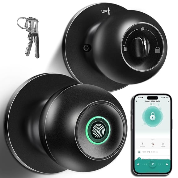 Black Smart Fingerprint Door Knob AutoLock Keyless Battery Alert Silent Mode APP For Home Bedroom Apartment