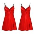 thumbnail image 2 of WTXUE Pj Sets for Woman | Nightshirts & Gowns V-Neck Big Nightgown Back Nightgown Open Hem Satin Ladies | Camisole Panty 2 Piece Red L, 2 of 3