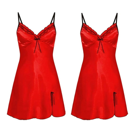 Mrat Robes Women Sleepwear Pajama Set Ladies Nightgown V-neck Big Open back Hem Satin Nightgown Elastic Waist Shorts Pajama Set