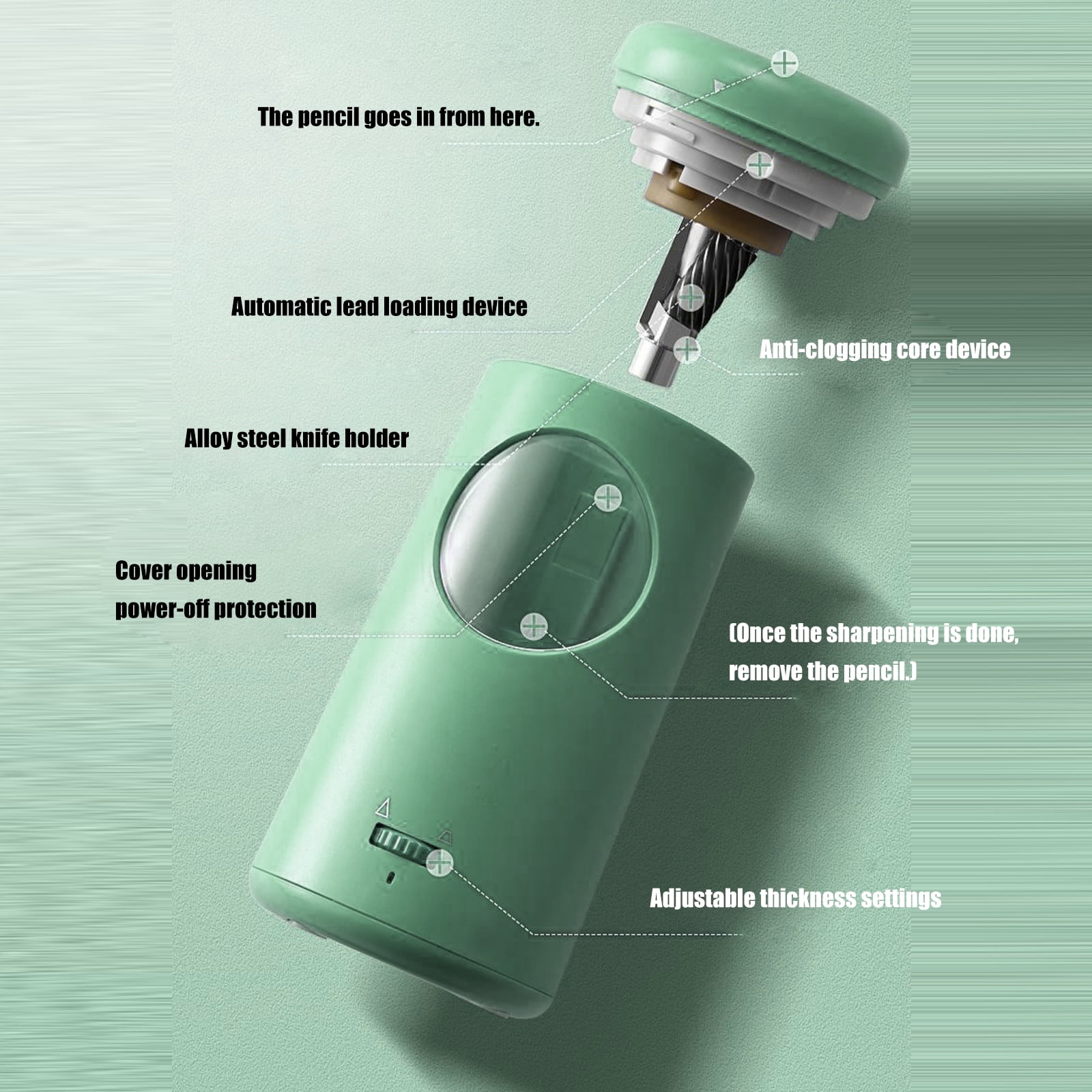 Automatic Electric Pencil Sharpener Auto Stop 2 Thickness Adjustable for 6mm-8mm Drawing Pencils Soft/Hard Charcoals