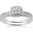thumbnail image 1 of 1ct Cushion Halo Lab Created Diamond Engagement Wedding Ring Set 14K White Gold, 1 of 4