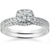 Pompeii3 1ct Cushion Halo Lab Created Diamond Engagement Wedding Ring Set 14K White Gold