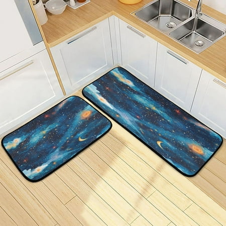 

Kitchen Floor Mat 2 Sets Carpet Floor Mat Kitchen Mat Bathroom Mat Living Room Mat Bedroom Mat Absorbent Delicate Fabric No Ball Blue Starry Sky
