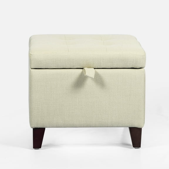 Joveco Square Fabric Storage Ottoman,Small Cube Footstool Bench for Room Living Room Bedroom,White