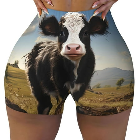Workout Shorts Women  Cute Prairie Cow Biker Shorts for Women Running Gym Spandex Shorts Tummy Control