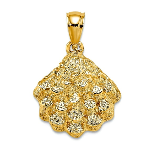 14k Gold Textured Oyster Shell 2-d Charm 22x16.9mm Wide 5mm Thick Pendant Necklace for Women