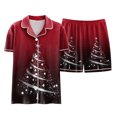 thumbnail image 5 of felwors Women Christmas Pajamas Set Silk Satin Short Sleeve Button Down Top and Shorts Plus Size Soft Sleepwear Lounge Xmas Pjs Red, XL, 5 of 7