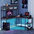 thumbnail image 2 of Costway L-Shaped Gaming Desk with LED Strip & Power Outlets Hutch Monitor Stand CPU Stand Brown, 2 of 10