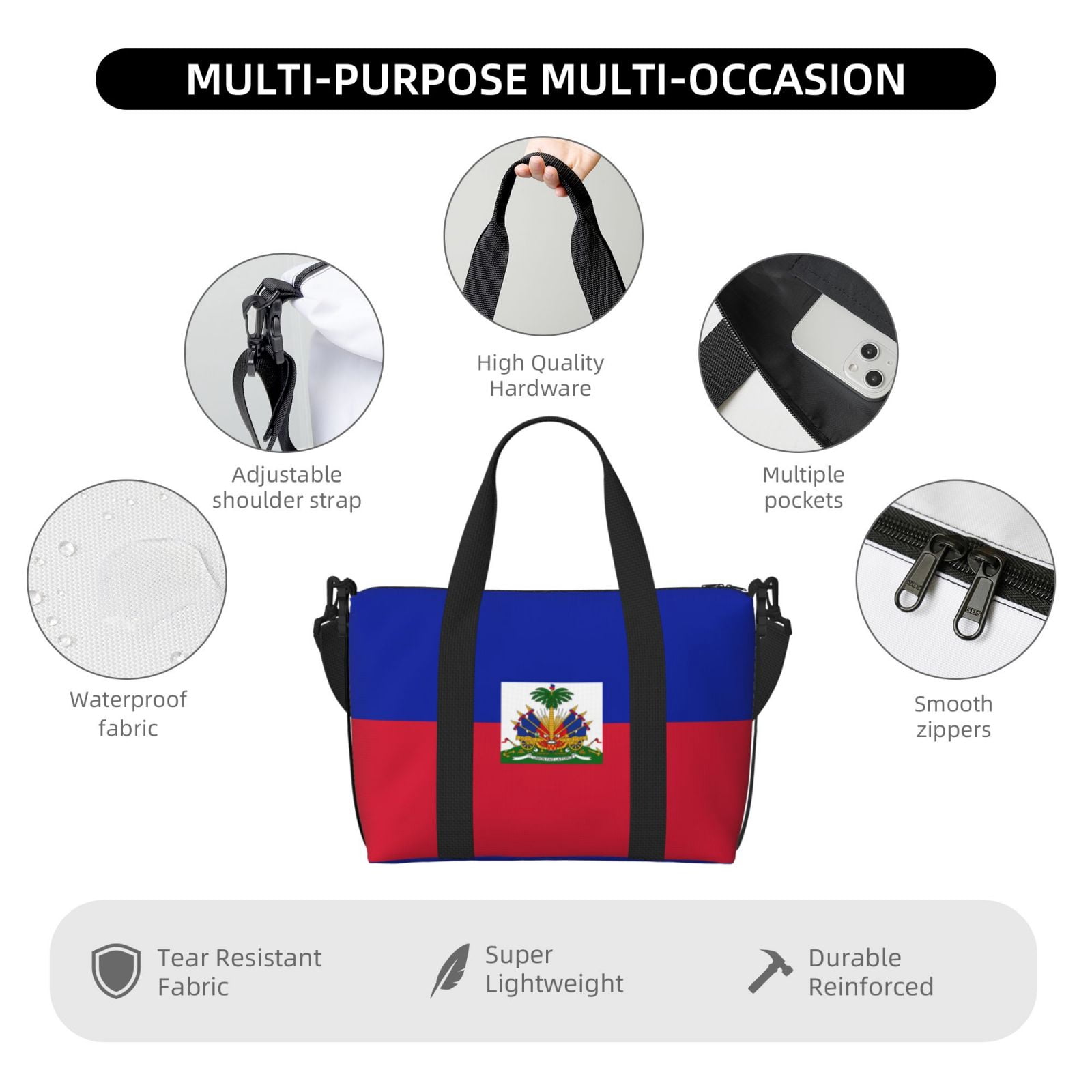 Travel Duffel Bag Haiti Flag Sports Tote Gym Carry On Bag Overnight Crossbody Bag For Women Men