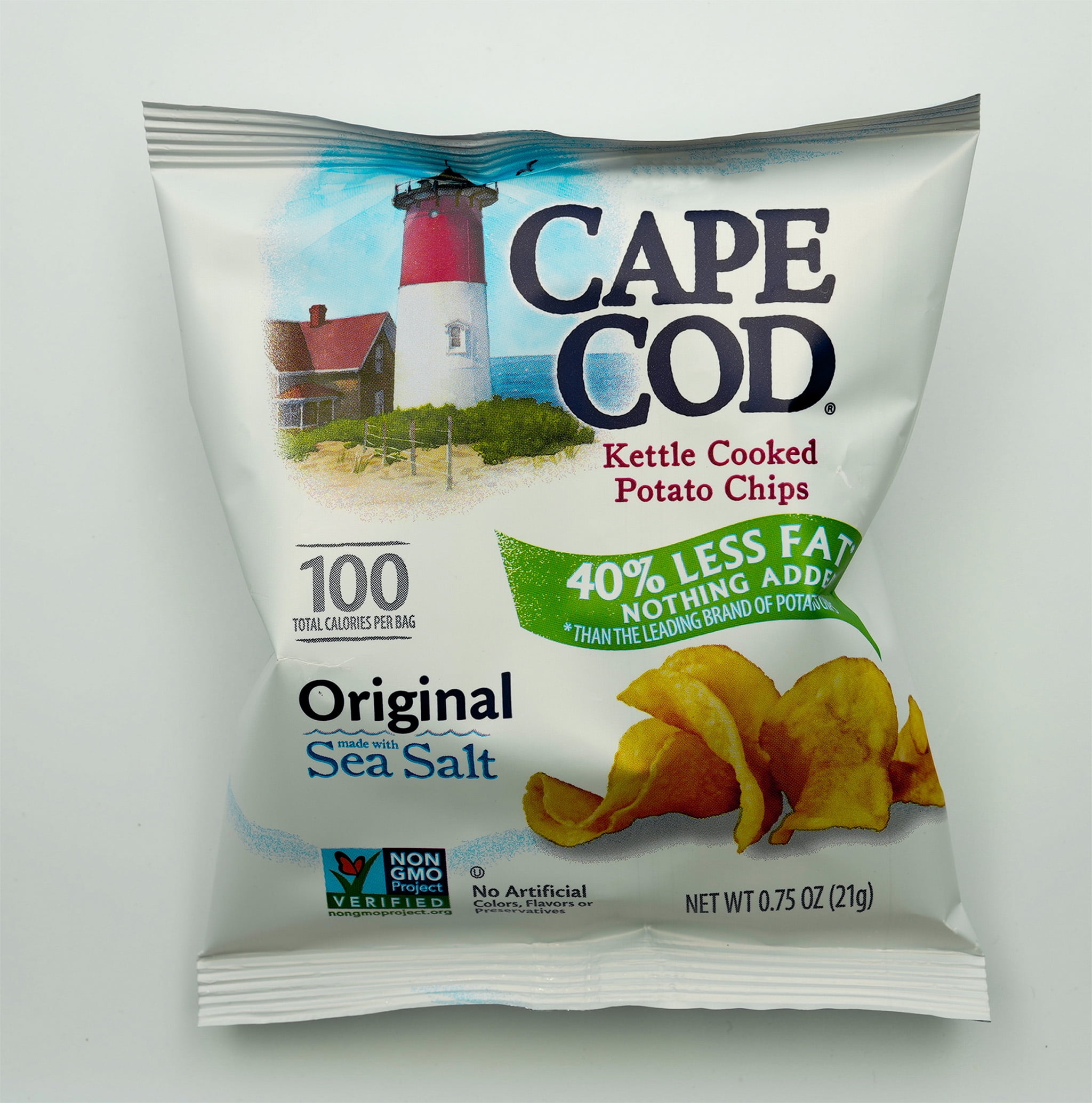 Cape Cod Kettle Cooked Potato Chips, Original Flavor, 40% Reduced Fat, 24 - 0.75 oz Bags.