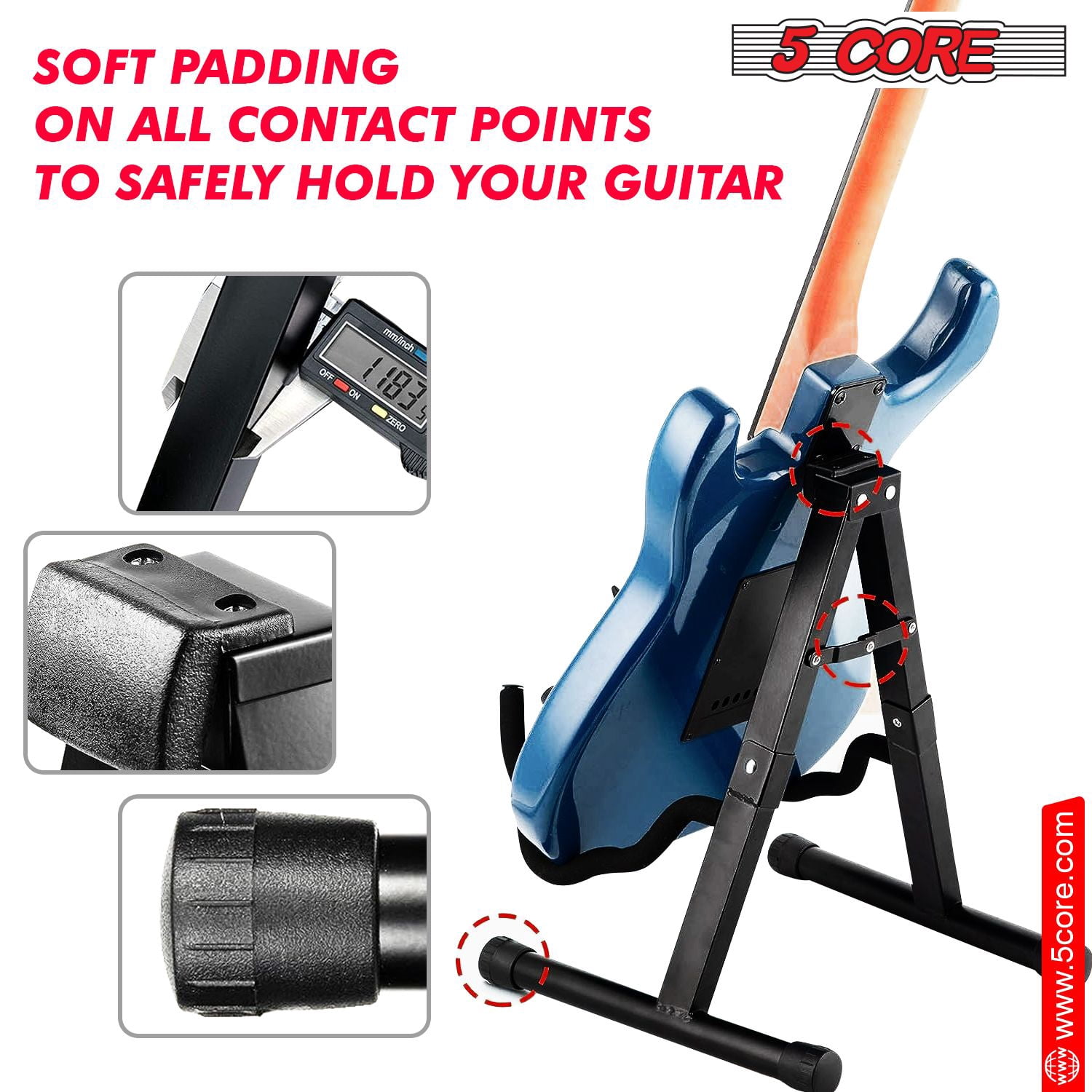 5Core Double Guitar Stand Floor Adjustable A Frame Folding Acoustic Electric Guitars Holder Stands