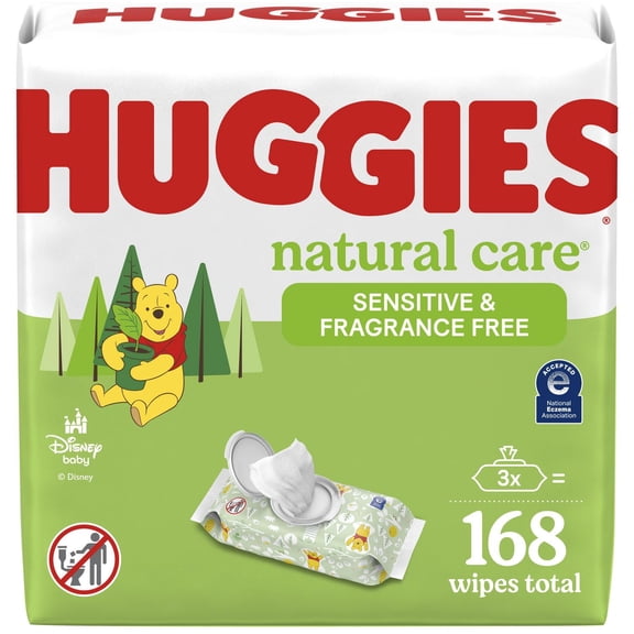 Baby Wipes, Huggies Natural Care Sensitive, UNSCENTED, 3 Flip Top Packs, 168 Wipes