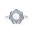 thumbnail image 1 of Flower Ring Round Lab Created Opal Oxidized Band Solid 925 Sterling Silver Size 6, 1 of 5