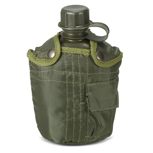 Botella Botella de cantimplora militar al aire libre de 1L para acampar, senderismo, mochilero, botella de agua de supervivencia, tetera con tapa