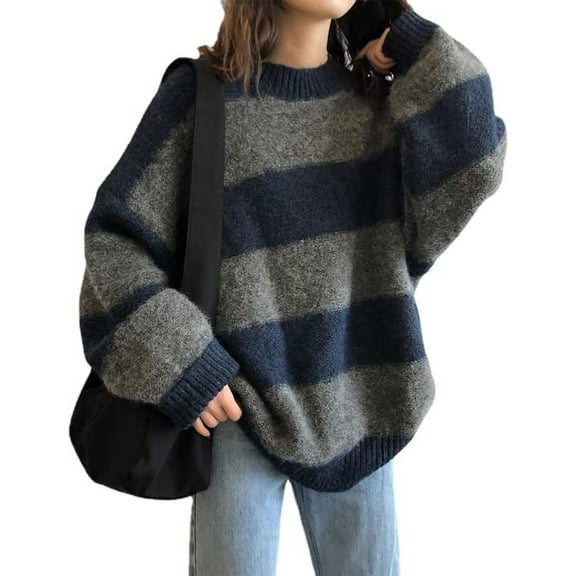 Kukuzhu Grunge Striped Sweater Y2K Hip Hop Knit Pullover Fairycore Gothic Streetwear Punk Vintage Oversized Clothes