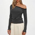 thumbnail image 2 of yillto Women's Long Sleeve off Shoulder Blouse Striped Tops Slim Fitting Going out Trendy Shirts Top, 2 of 6