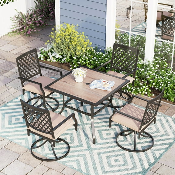 Sophia & William 5 Peices Outdoor Patio Metal Dining Set Swivel Chairs and Wooden-like Table Set