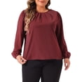 thumbnail image 1 of Blusas de trabajo de manga larga con cuello redondo plisadas para mujeres de tallas grandes Agnes Orinda 3X color burdeos, 1 of 6