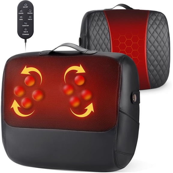 3-in-1 Shiatsu Back Massager with Heat & Lumbar Support, 4D Kneading for Pain Relief Deep Tissue, Dual-Side Extended Heating, Electric Lower Back Massager for Home Office, Gift for Men Women Mom