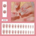 thumbnail image 2 of 24 piezas de puntadas de amor de color rosa, hielo y diamantes translúcidos, uñas con diamantes brillantes a presión, hermosas uñas cortas, pegamento para uñas, placas de uñas con forma de ballet feme, 2 of 5