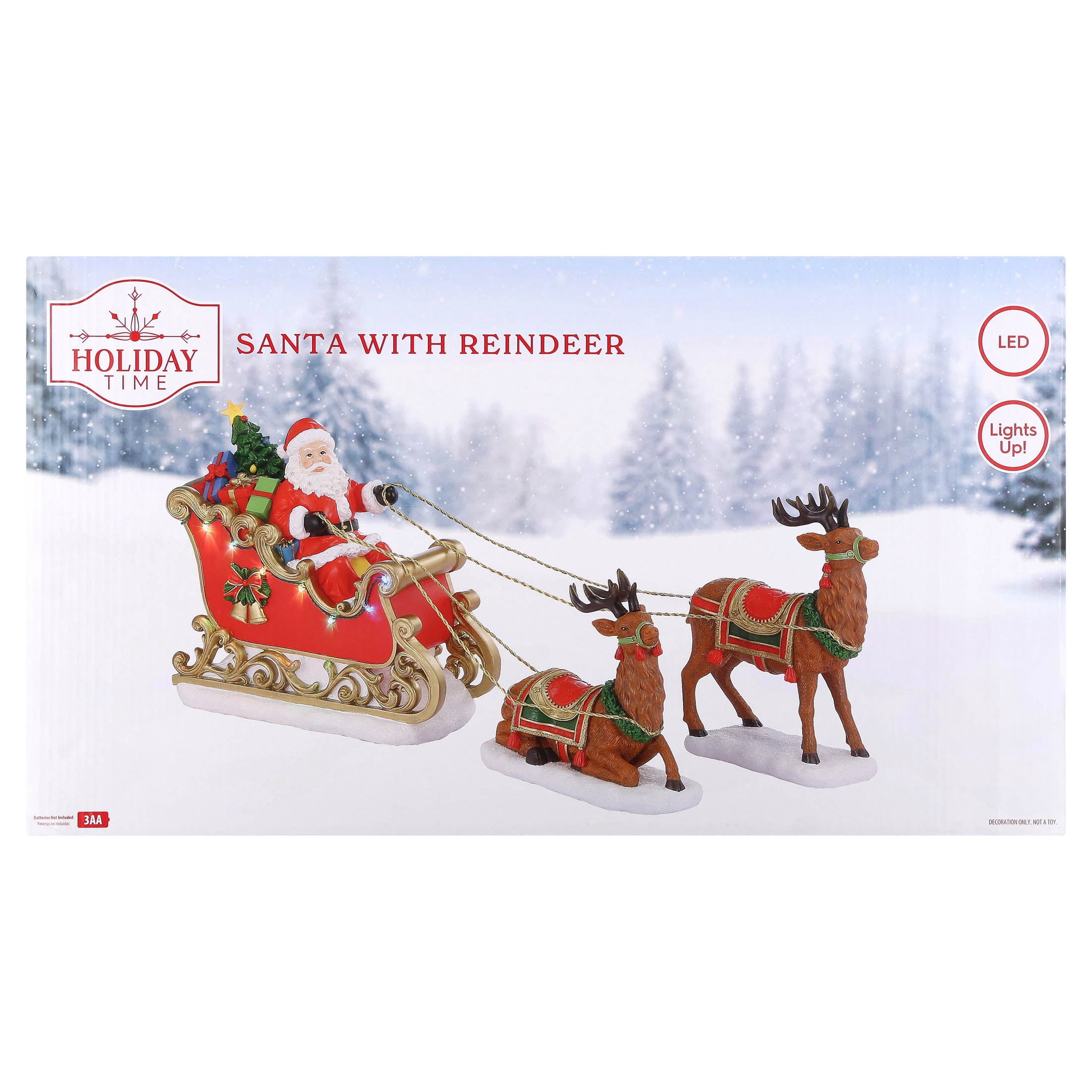 Light-Up Santa's Sleigh with Reindeer Christmas Village Decoration, Multicolor, 9", by Holiday Time