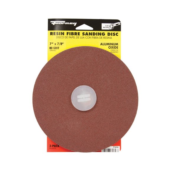 Disco de lijado Forney, adhesivo de óxido de aluminio, grano 80, 7 pulgadas, paquete de 3