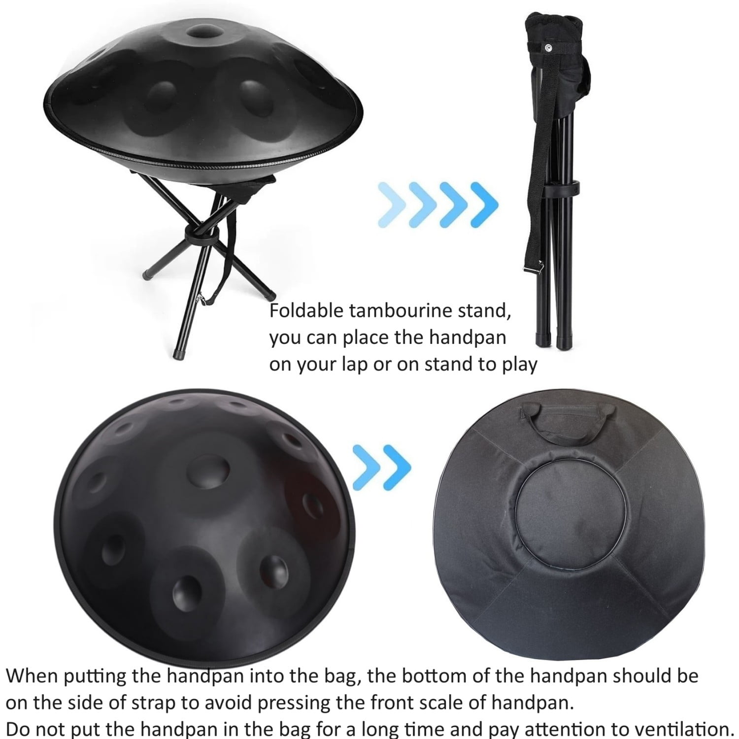 Latourreg 22 inches 10 Tones Handpan Drums D Minor Steel Hand Drum with Soft Hand Pan Bag