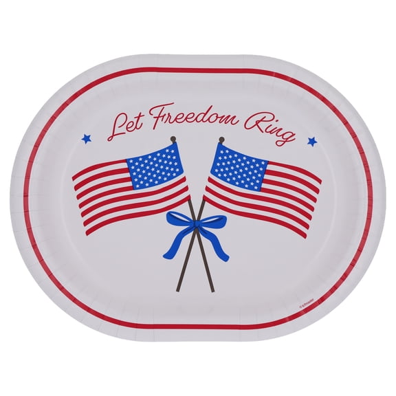 Patriotic Oval Disposable Plates, 12 x 9.25 inch, 8 Count, Let Freedom Ring Design by Way to Celebrate