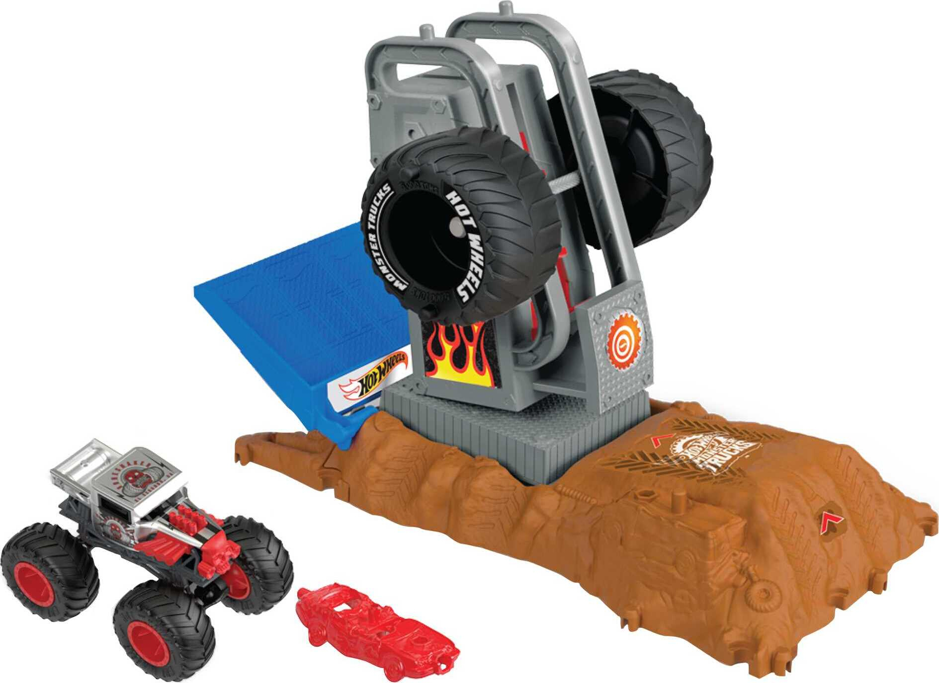 Hot Wheels Monster Trucks Bone Shaker Tire Press Challenge Playset With 
