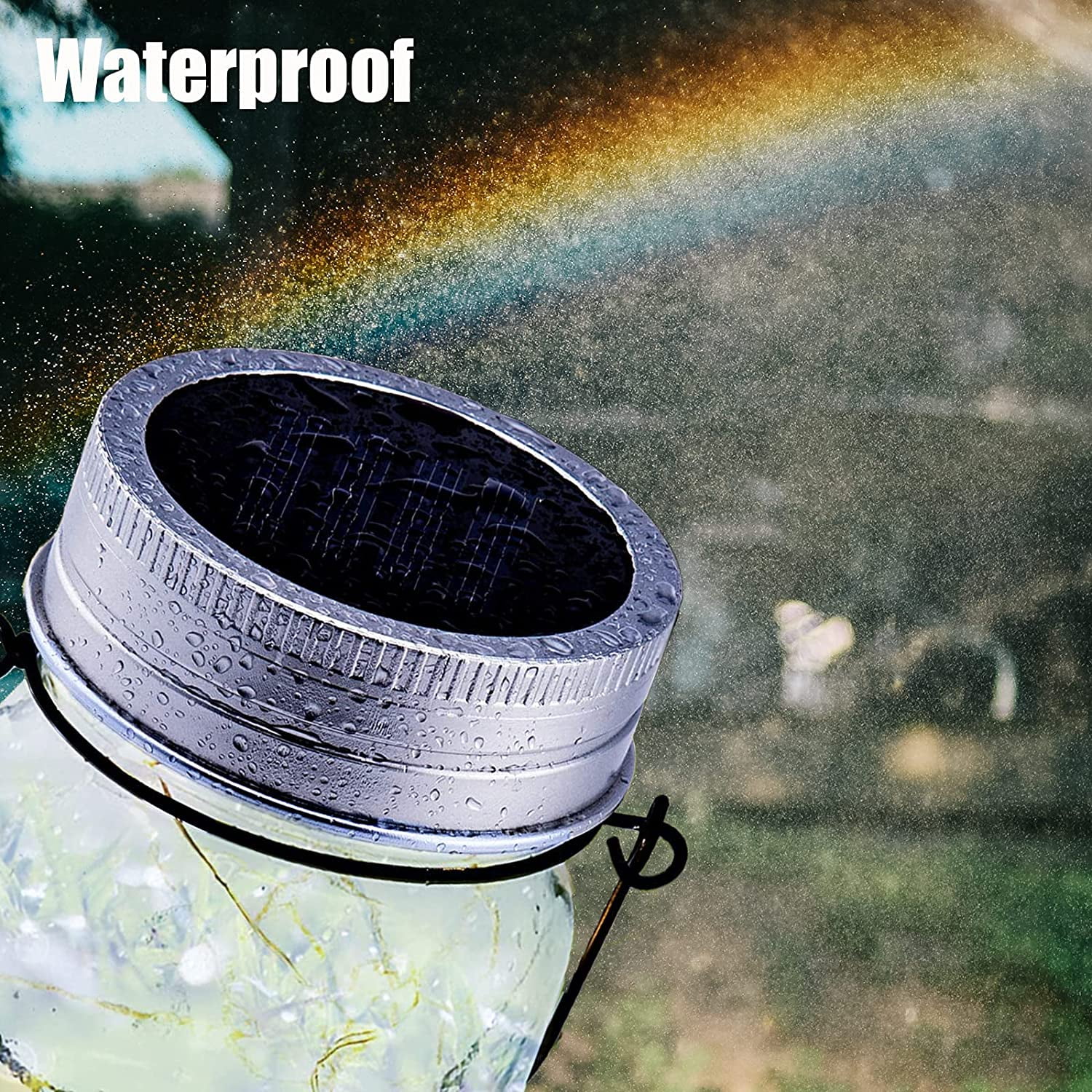 Soapow 6Pcs Solar Mason Jar Lights Lids for Outside, 30 LED Outdoor Hanging Solar Fairy Lights with 6 Handles for Garden Patio Porch Lawn Yard Fence Wedding Table, Multicolor (No Jars)