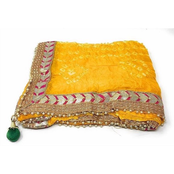 Single-Colored Heavy Dupatta with Gota Work & Latkan, Indian Handcrafted Dupatta for Bridal, Daily Use