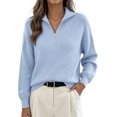 thumbnail image 4 of Huyun Women's Half Zip Sweater Ribbed Knit Long Sleeve Pullover with Collared V-Neck Casual Business Tops for Fall Winter Light Blue,XXXL, 4 of 5
